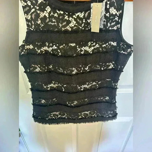 NWT J Crew Fringey Top In Tweed And Lace Black size XS - Picture 2 of 5